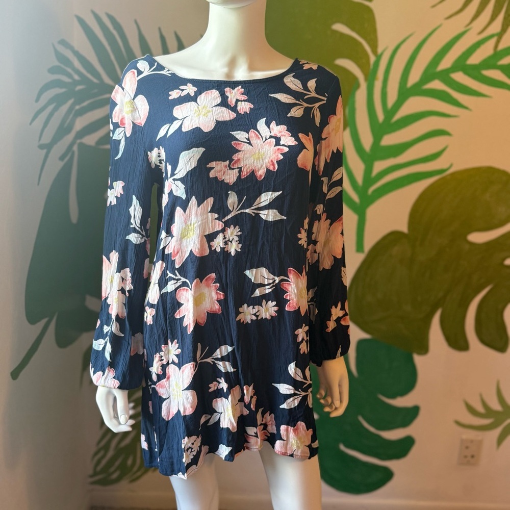 Billabong Navy Floral Swing Tunic with Pink and Cream Flowers